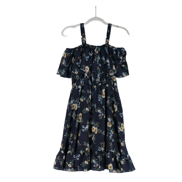 Blue Floral Midi Dress Womens Large Sheath Off Shoulder Spaghetti Strap - Picture 1 of 7